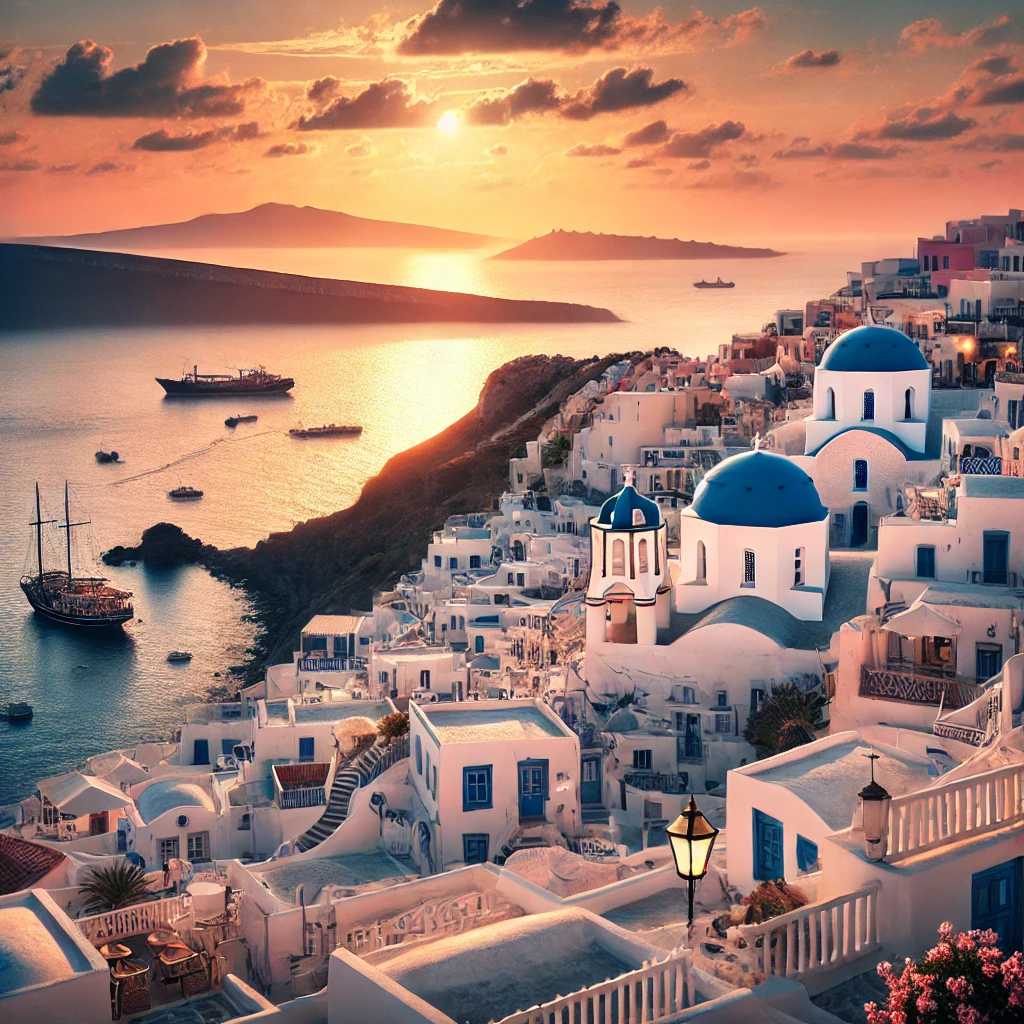 the final image of a tranquil Greek island at sunrise