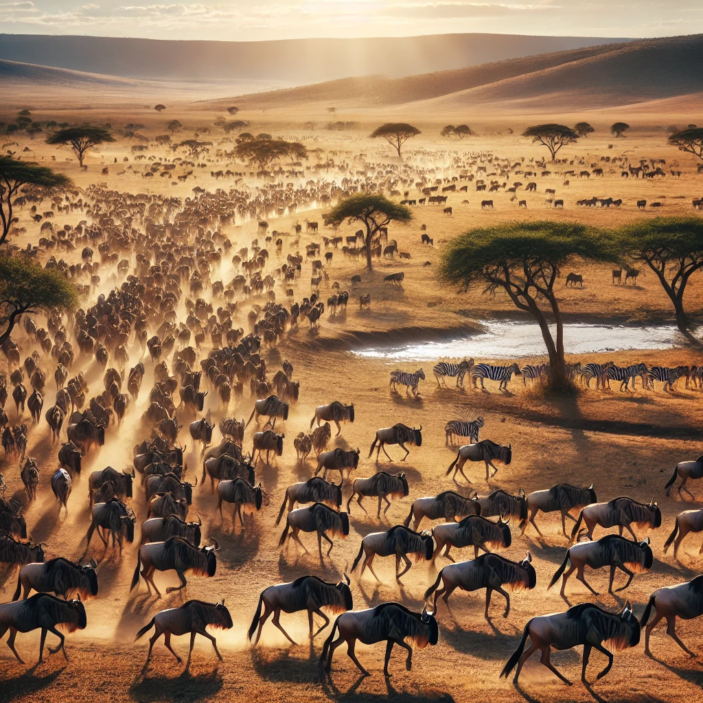 migration of wildebeest and zebras across the Serengeti