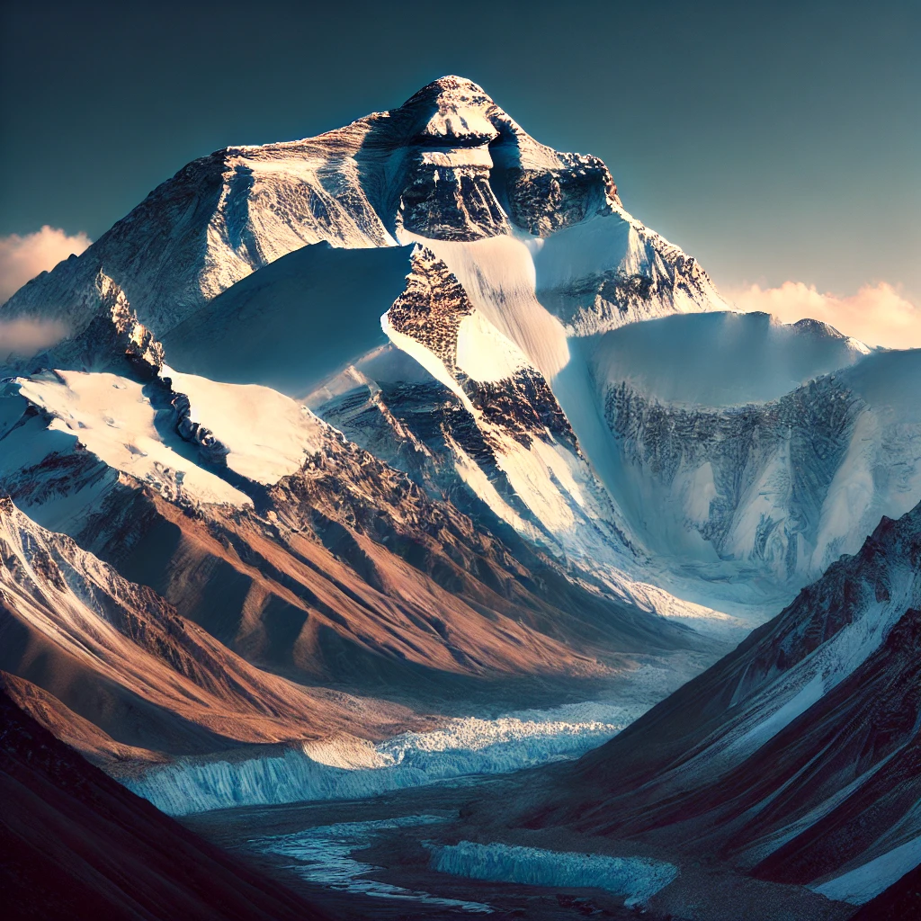 Mount Everest towering above the Himalayan peaks