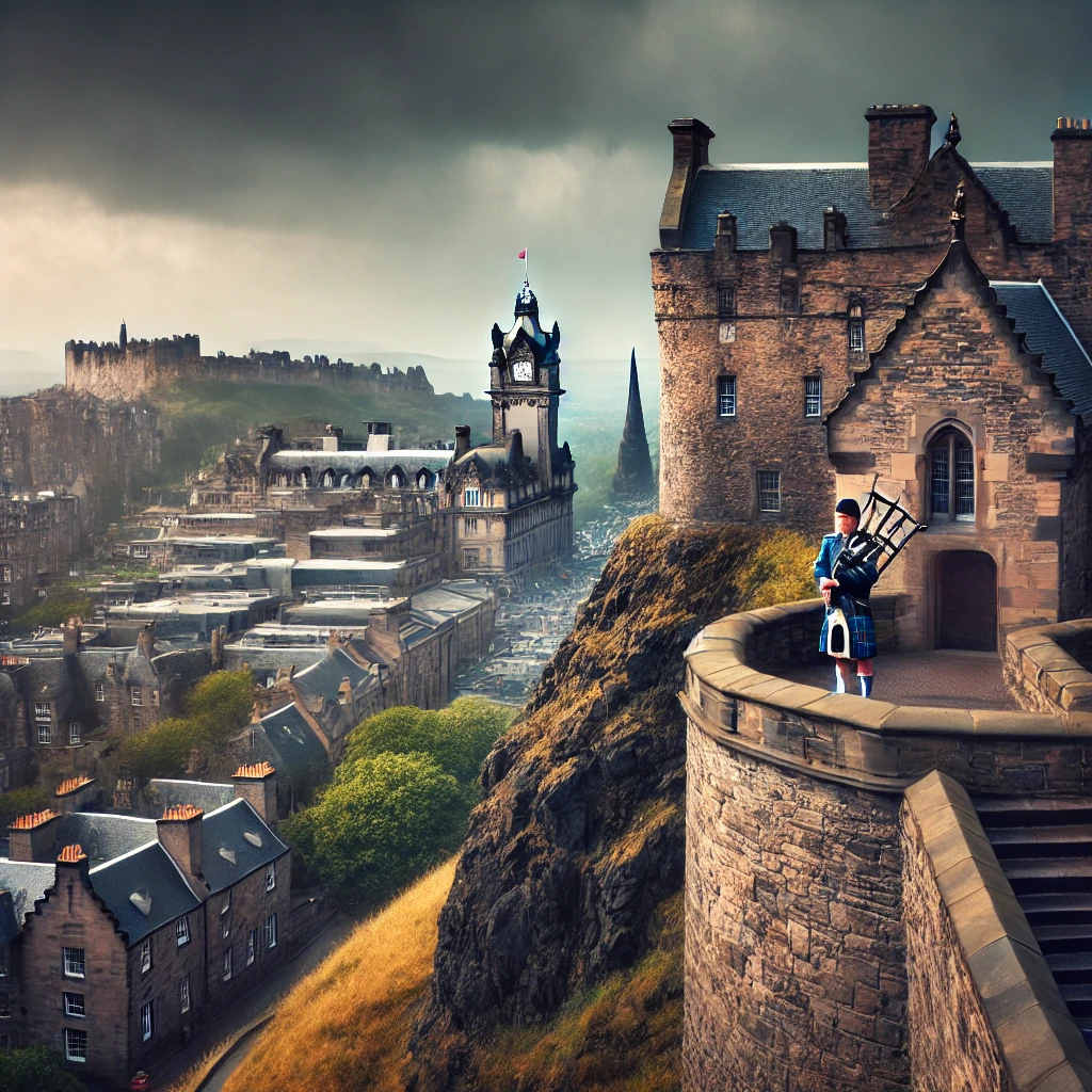 Edinburgh Castle perched high on a volcanic rock