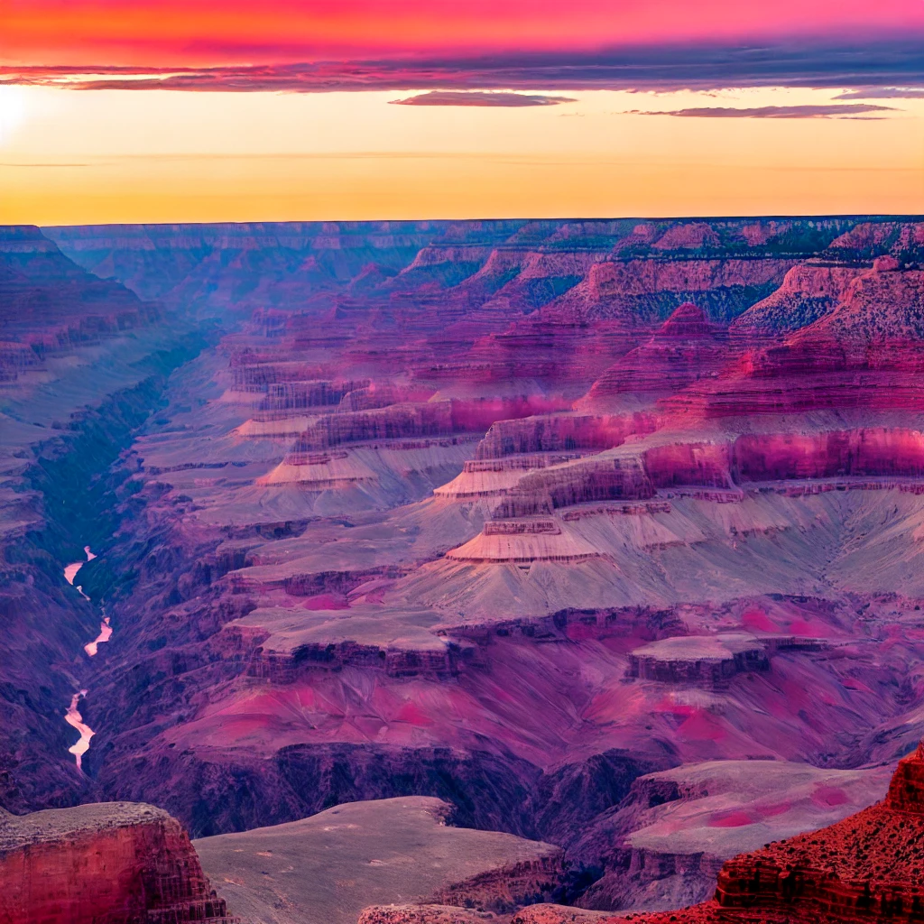 Grand Canyon bathed in the rich colors of sunset.