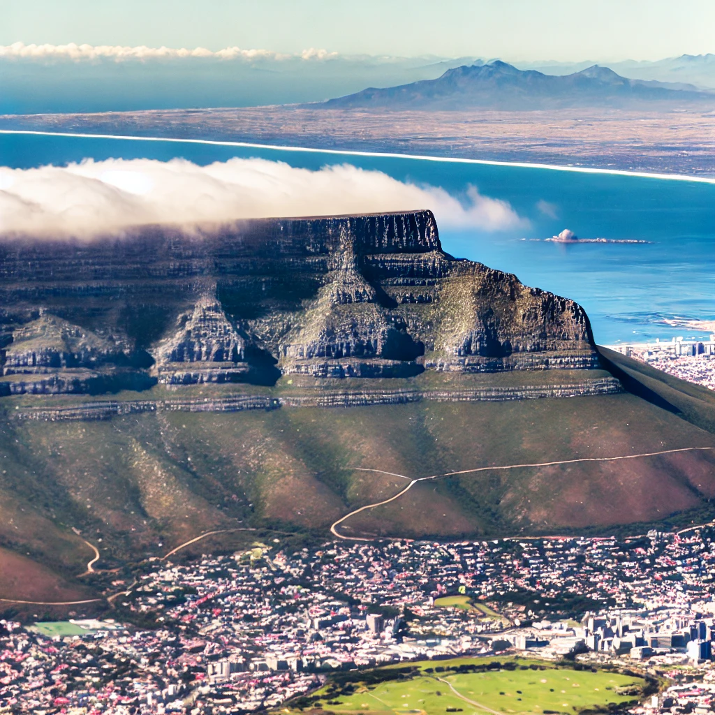 iconic Table Mountain towering above the city of Cape Town